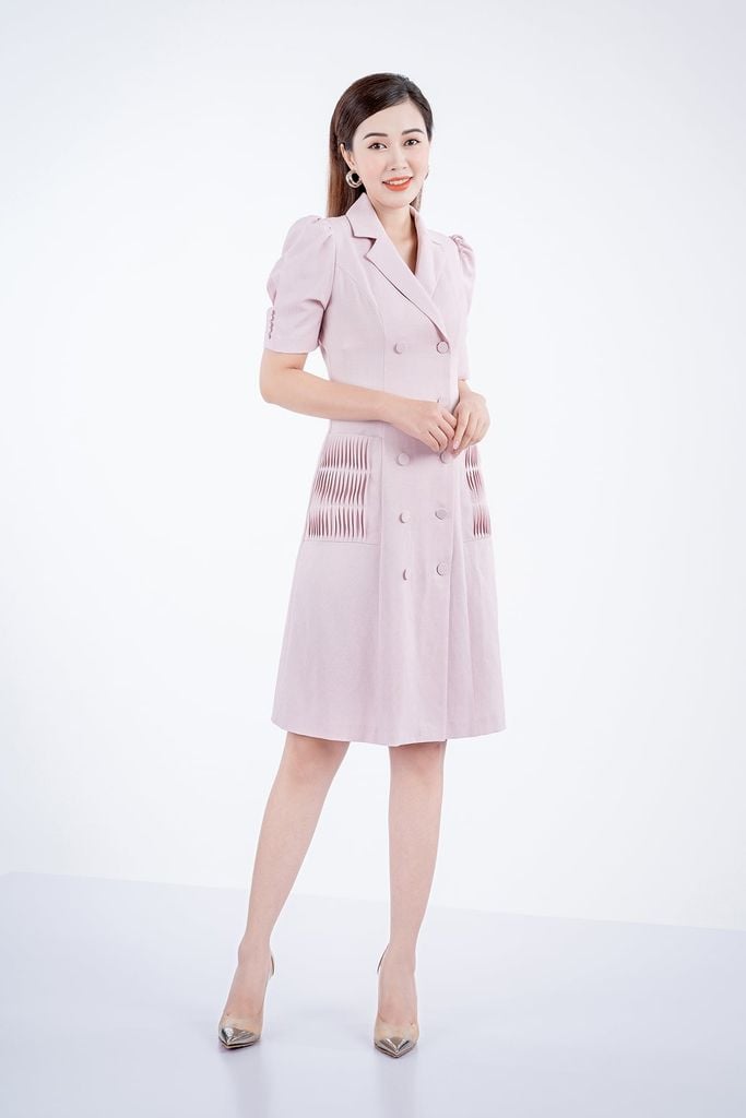 FDC53068 - Đầm công sở chất liệu thô dáng dài ngắn tay - PANTIO