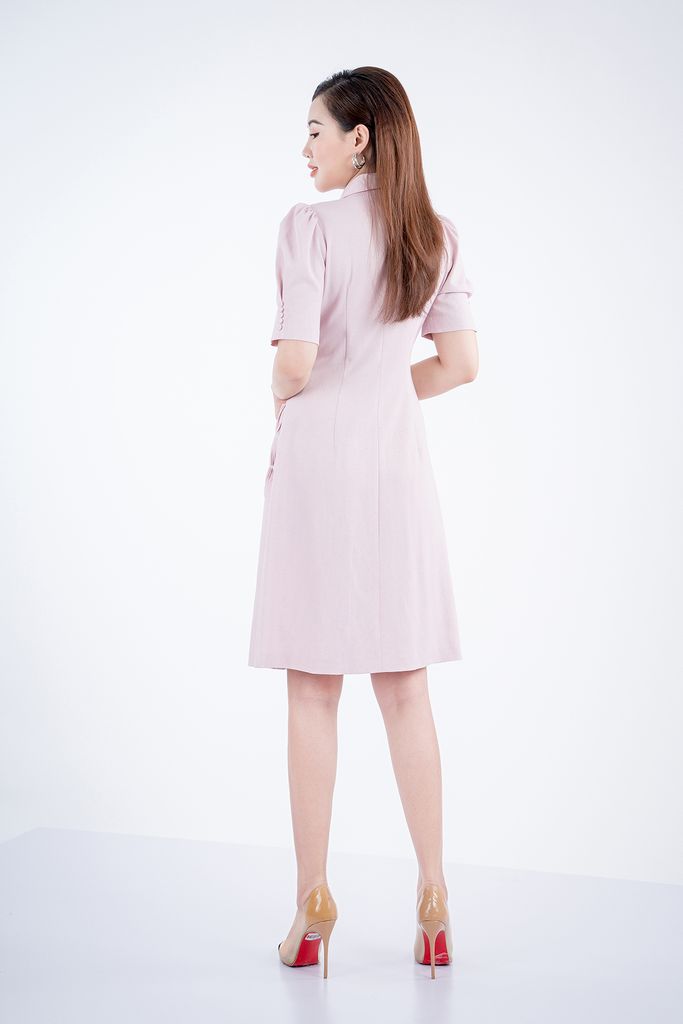 FDC53068 - Đầm công sở chất liệu thô dáng dài ngắn tay - PANTIO