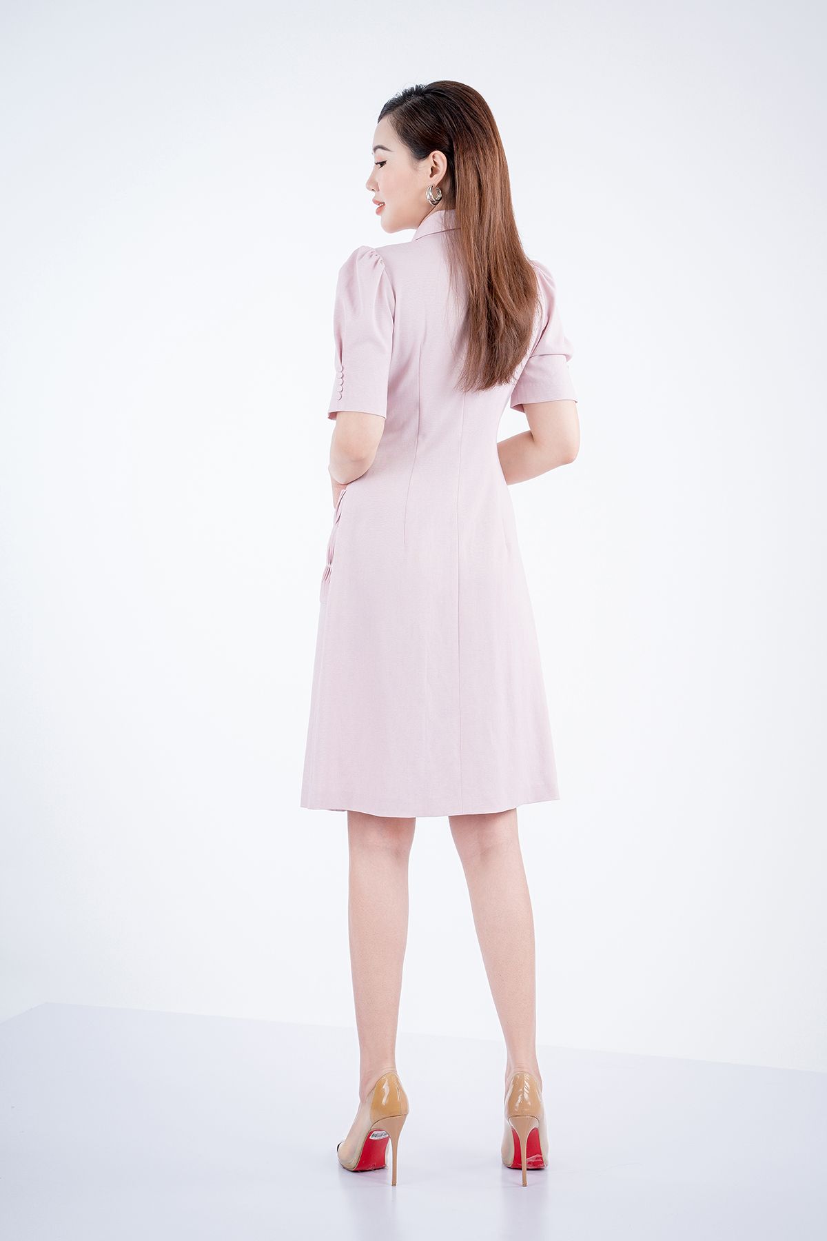 FDC53068 - Đầm công sở chất liệu thô dáng dài ngắn tay - PANTIO