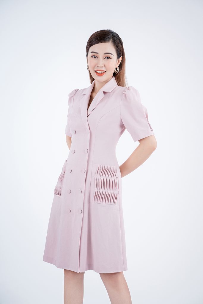 FDC53068 - Đầm công sở chất liệu thô dáng dài ngắn tay - PANTIO