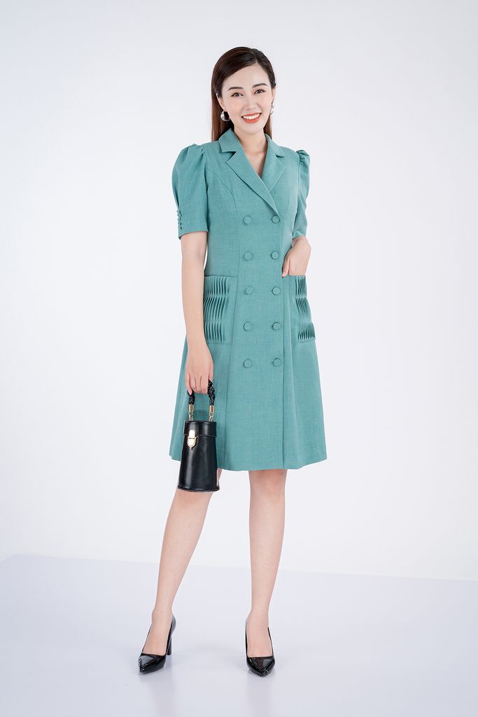 FDC53068 - Đầm công sở chất liệu thô dáng dài ngắn tay - PANTIO