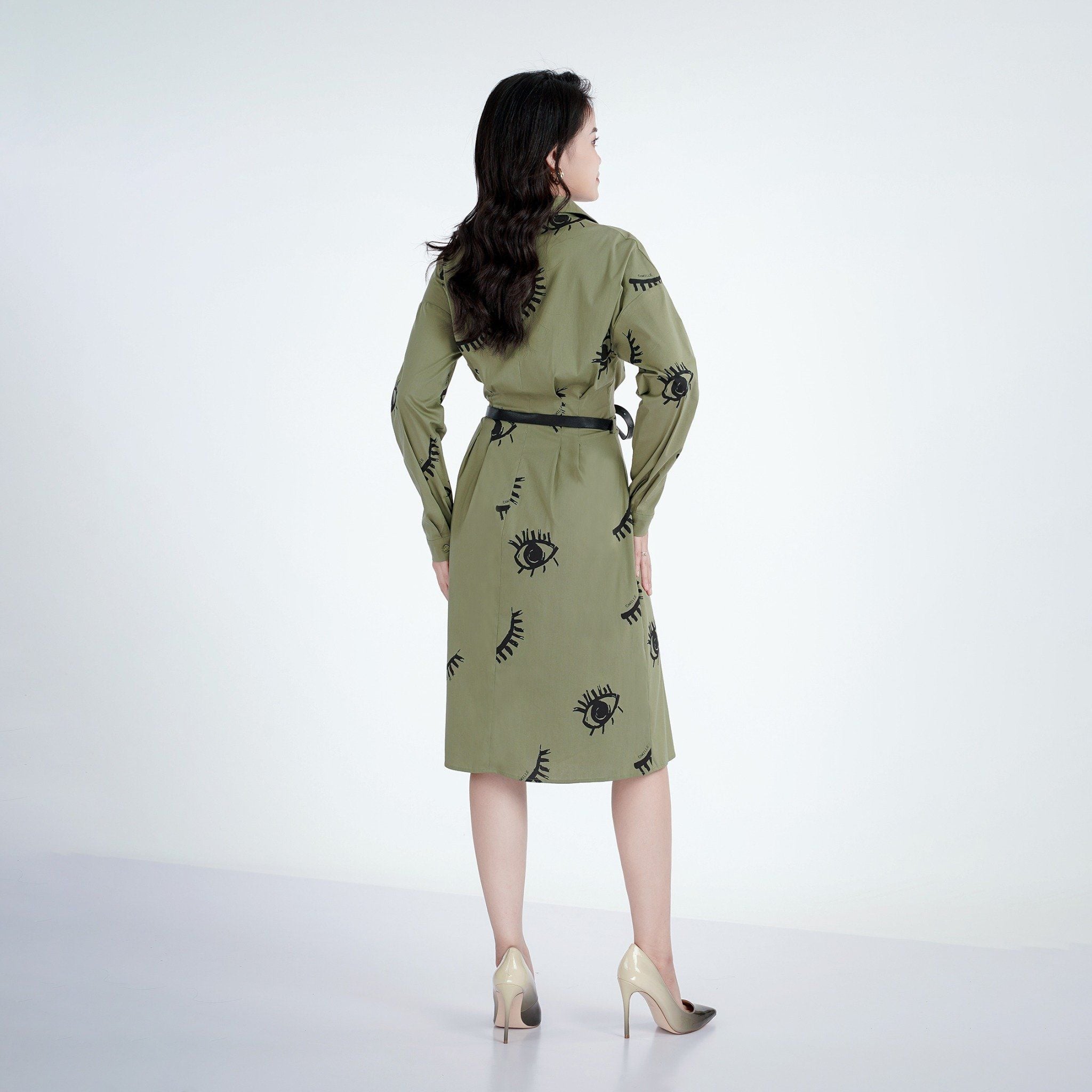 Đầm công sở chất liệu thô kate cổ đức tay dài FDC53169 - PANTIO