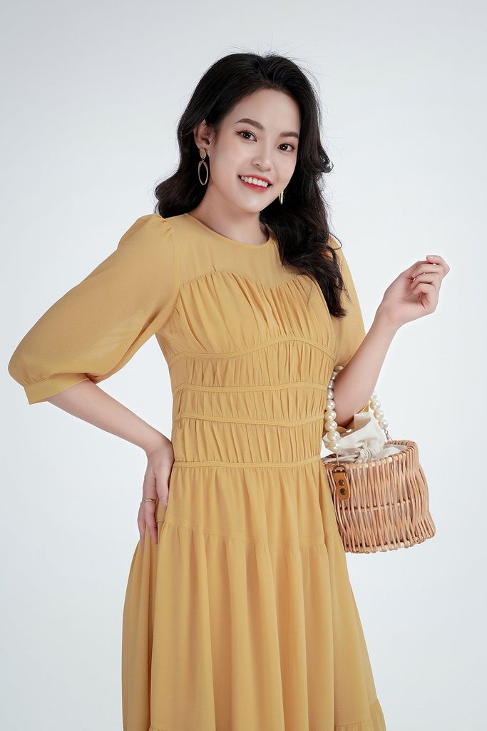 Đầm công sở chất liệu chiffon xốp cổ tròn dáng xòe FDC73195 - PANTIO