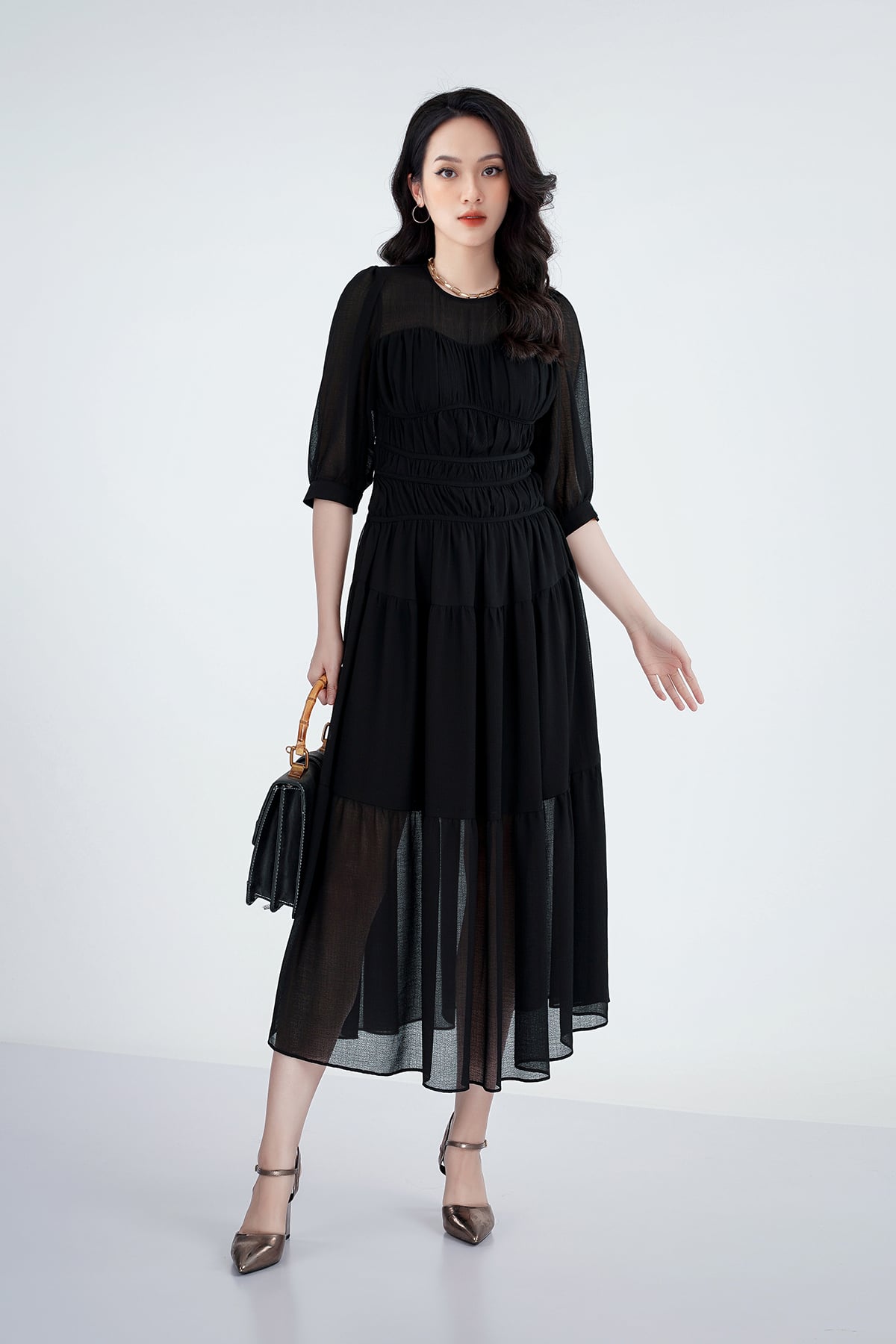 tỷ lệ kèo 8899 chất liệu chiffon xốp cổ tròn dáng xòe FDC73195 - tỷ lệ kèo 8899