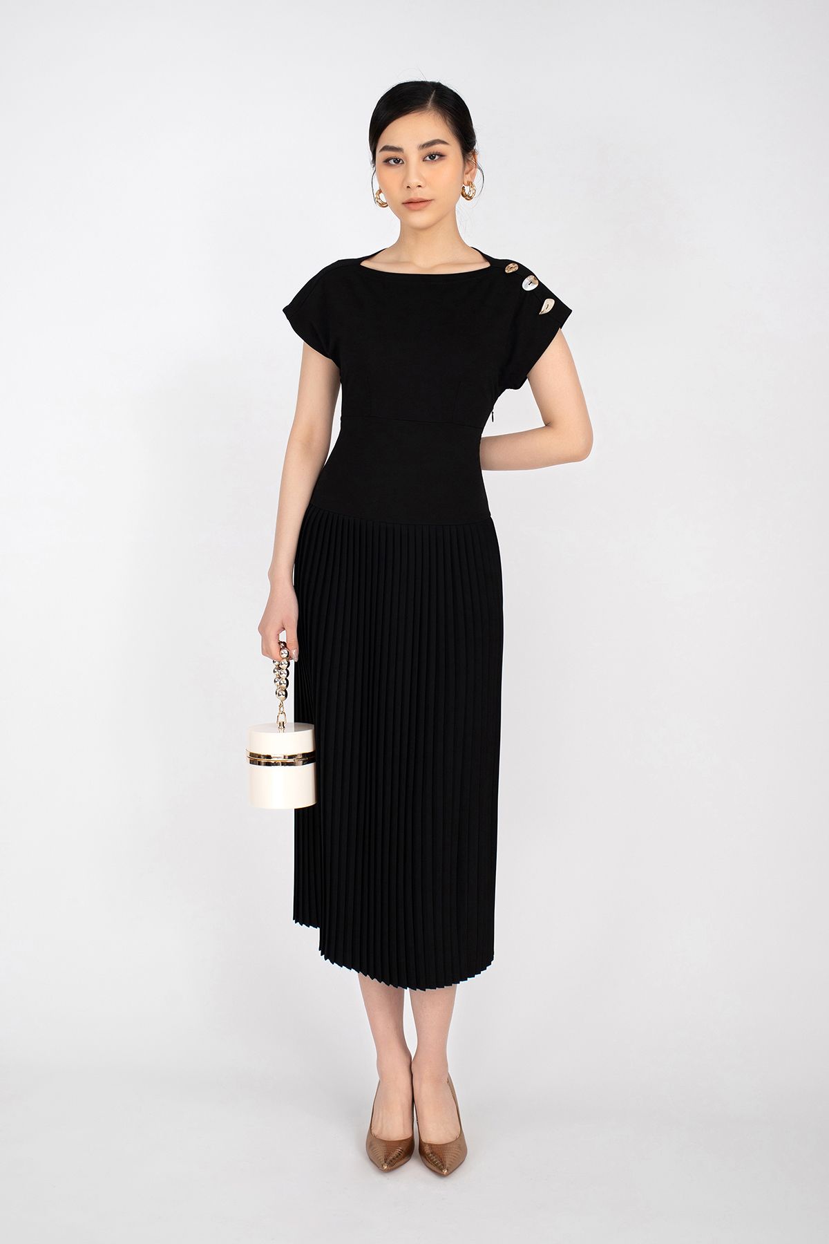 FDC73231 - Đầm công sở chất liệu vải cotton dáng xòe - PANTIO