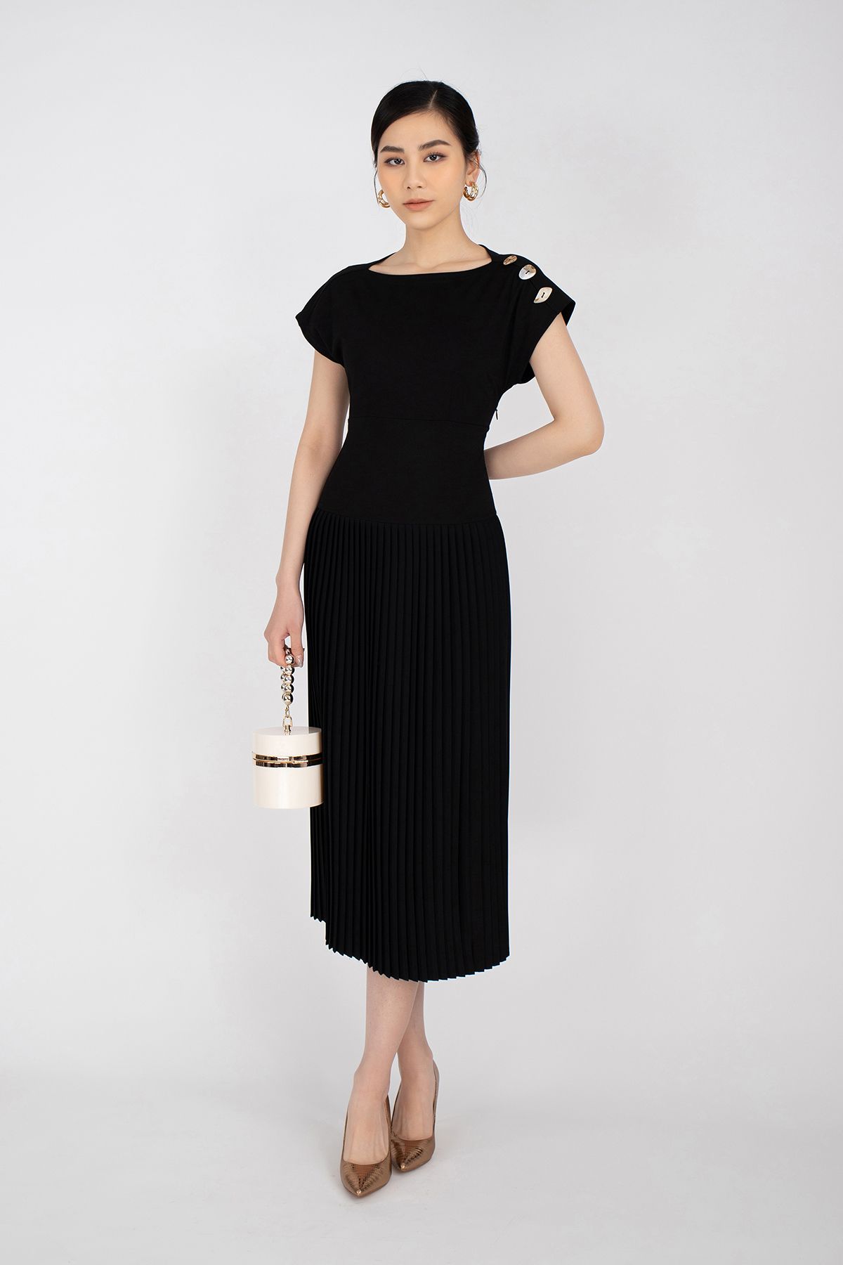 FDC73231 - Đầm công sở chất liệu vải cotton dáng xòe - PANTIO