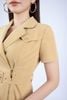 FDC73540 - Đầm công sở vải kaki dáng Xoè cổ 2 ve phối khóa đồng và nắp túi trang trí kèm đai thắt lưng - PANTIO