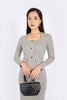 FDC73543 - Đầm công sở vải len dáng ôm cổ vuông thân phối nẹp đình khuy và nắp túi trang trí khóa thân sau - PANTIO
