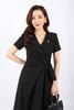 FDC73922 - Đầm công sở vải thô vân họa tiết dáng Xoè cổ V chồng eo nhún tạo nơ trang trí khóa thân sau - PANTIO