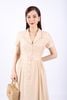 FDC73978 - Đầm dạo phố vải thô dáng Xoè cổ hai ve cài cúc xếp ly hai bên hông tạo kiểu kèm đai trang trí - PANTIO