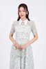 FDC75058 - Đầm công sở vải ren hoa hai lớp lót tơ dáng suông cổ đức eo phối đai tạo kiểu - PANTIO