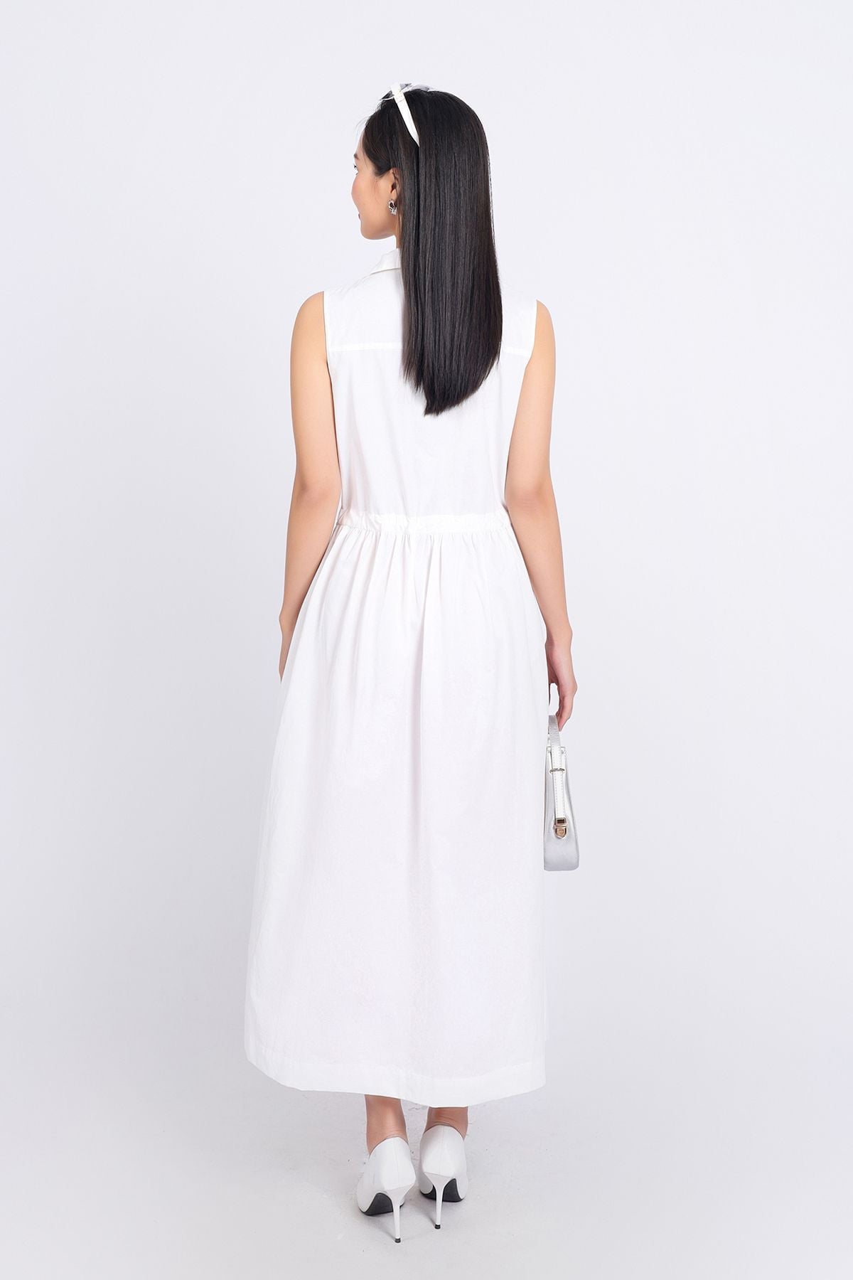 FDC75110 - Đầm công sở vải kaki dáng suông cổ kiểu phối khóa kim loại thời trang thân váy phối nhún rút dây tạo kiểu - PANTIO