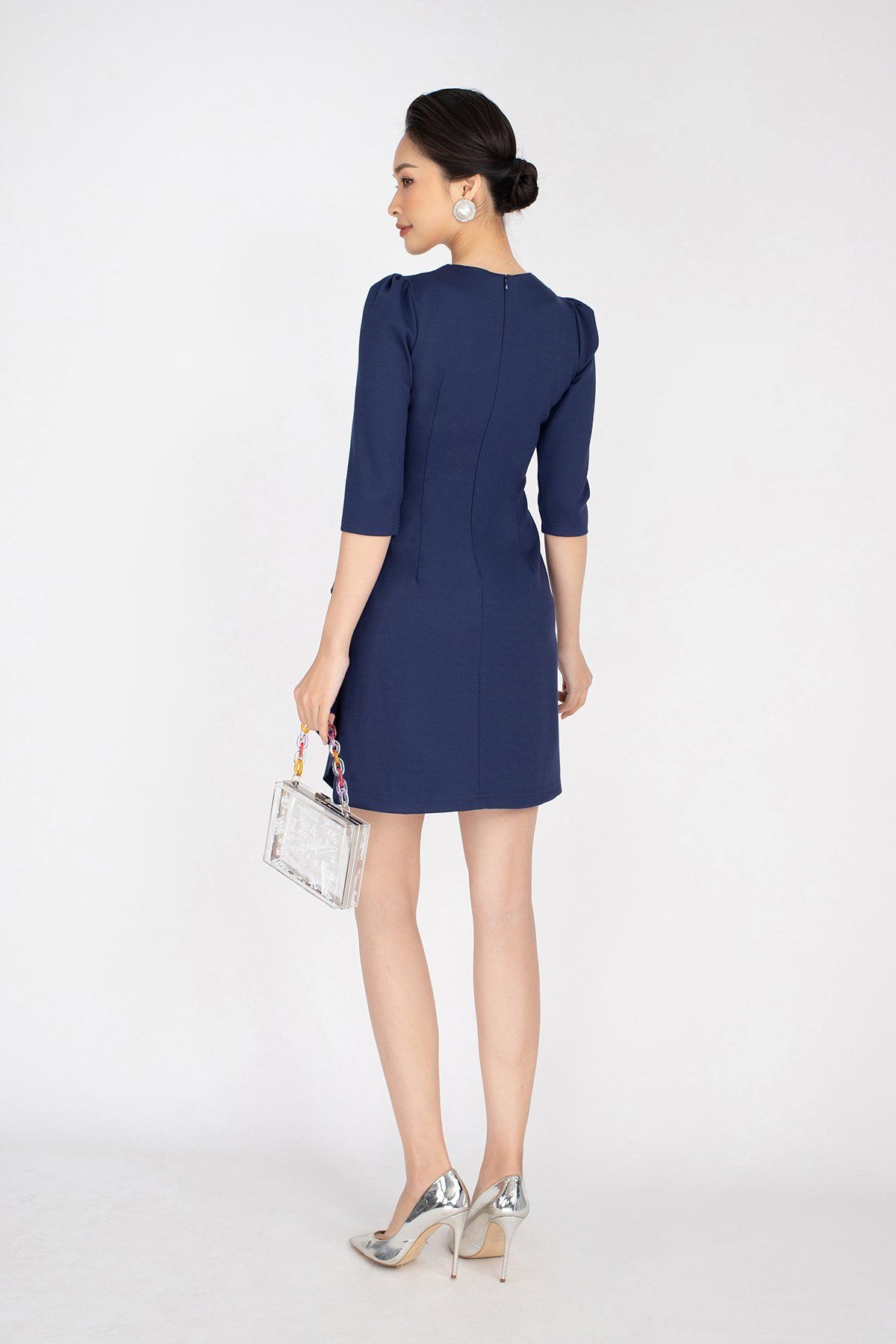 FDC93277 - Đầm công sở chất liệu vải cotton cổ tròn, chiết eo vạt cách điệu tay lỡ - PANTIO