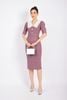 FDC93552 - Đầm công sở vải dạ len dáng ôm cổ kiểu phối vải khác tạo kiểu thân đính khuy trang trí khóa thân sau - PANTIO