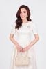 FDC95130 - Đầm công sở vải gấm dáng suông cổ tròn vai bồng nhẹ eo chiết phối ly bung tạo xoè kèm cài áo đính đá cao cấp - PANTIO