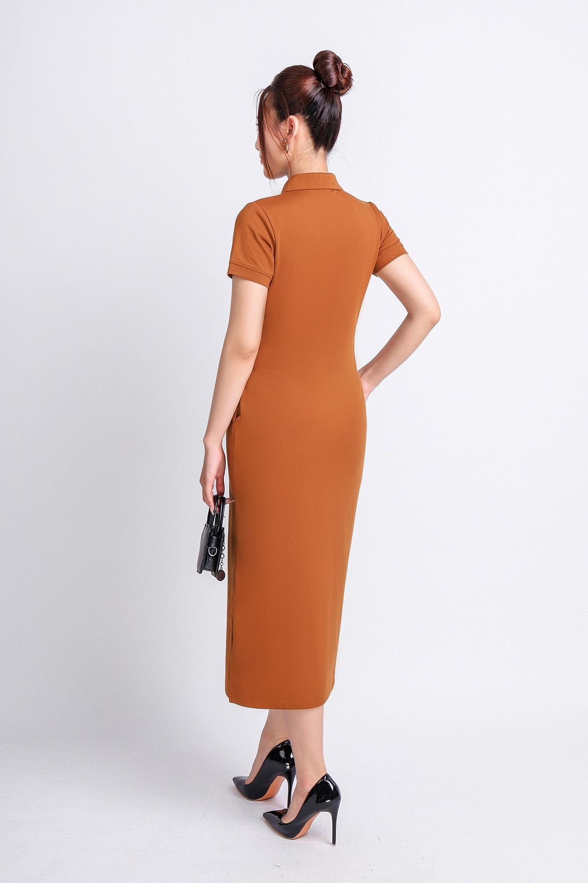 FDD3125 - Đầm thun dạo phố vải cotton dáng suông cổ đức đầu tròn phói nẹp khuy trang trí - PANTIO