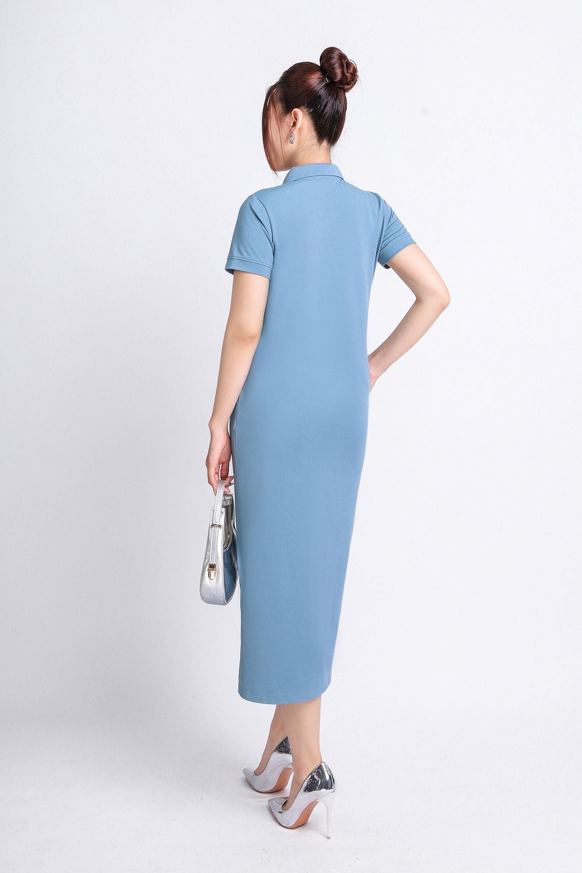 FDD3125 - Đầm thun dạo phố vải cotton dáng suông cổ đức đầu tròn phói nẹp khuy trang trí - PANTIO