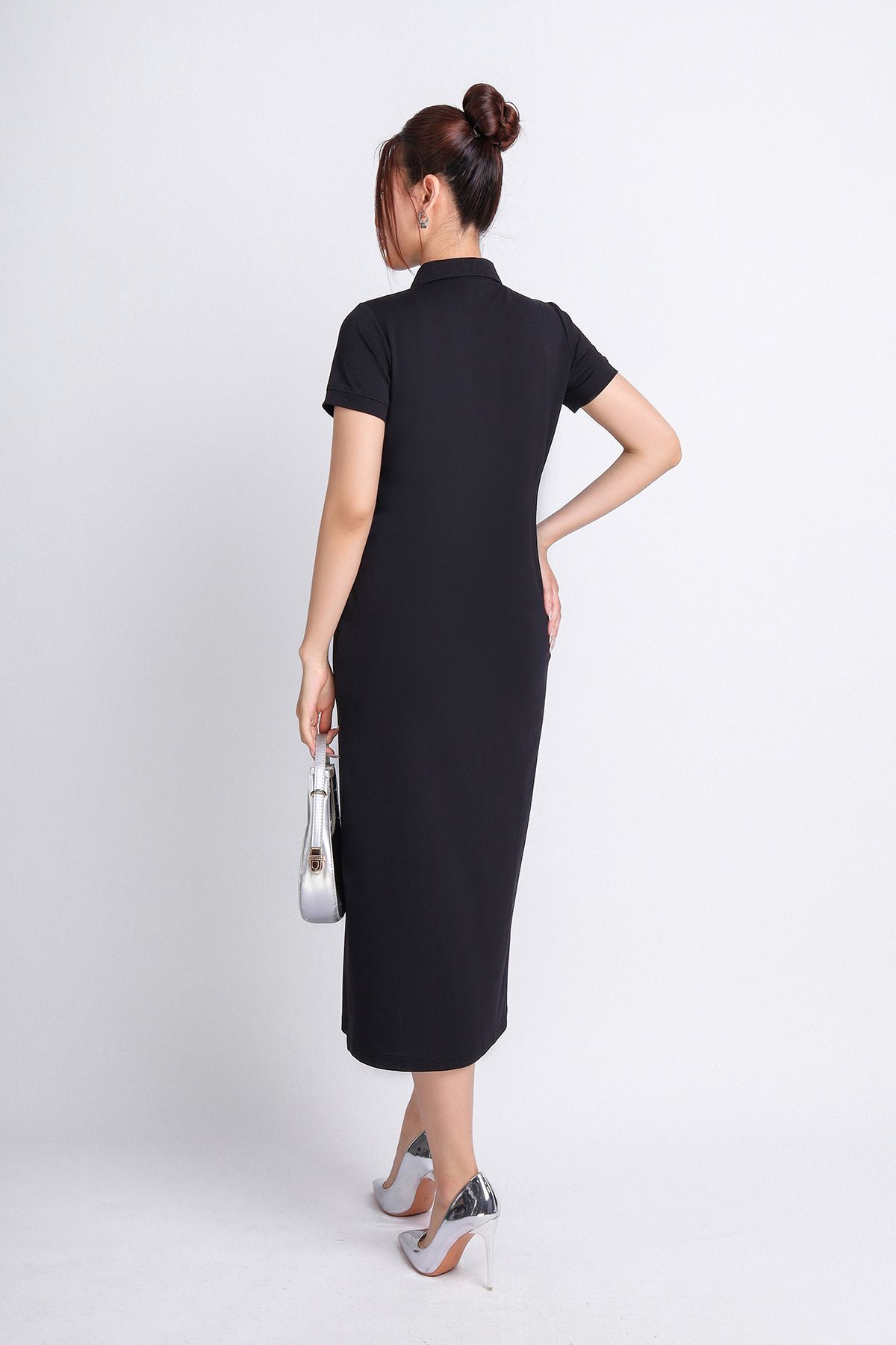 FDD3125 - Đầm thun dạo phố vải cotton dáng suông cổ đức đầu tròn phói nẹp khuy trang trí - PANTIO