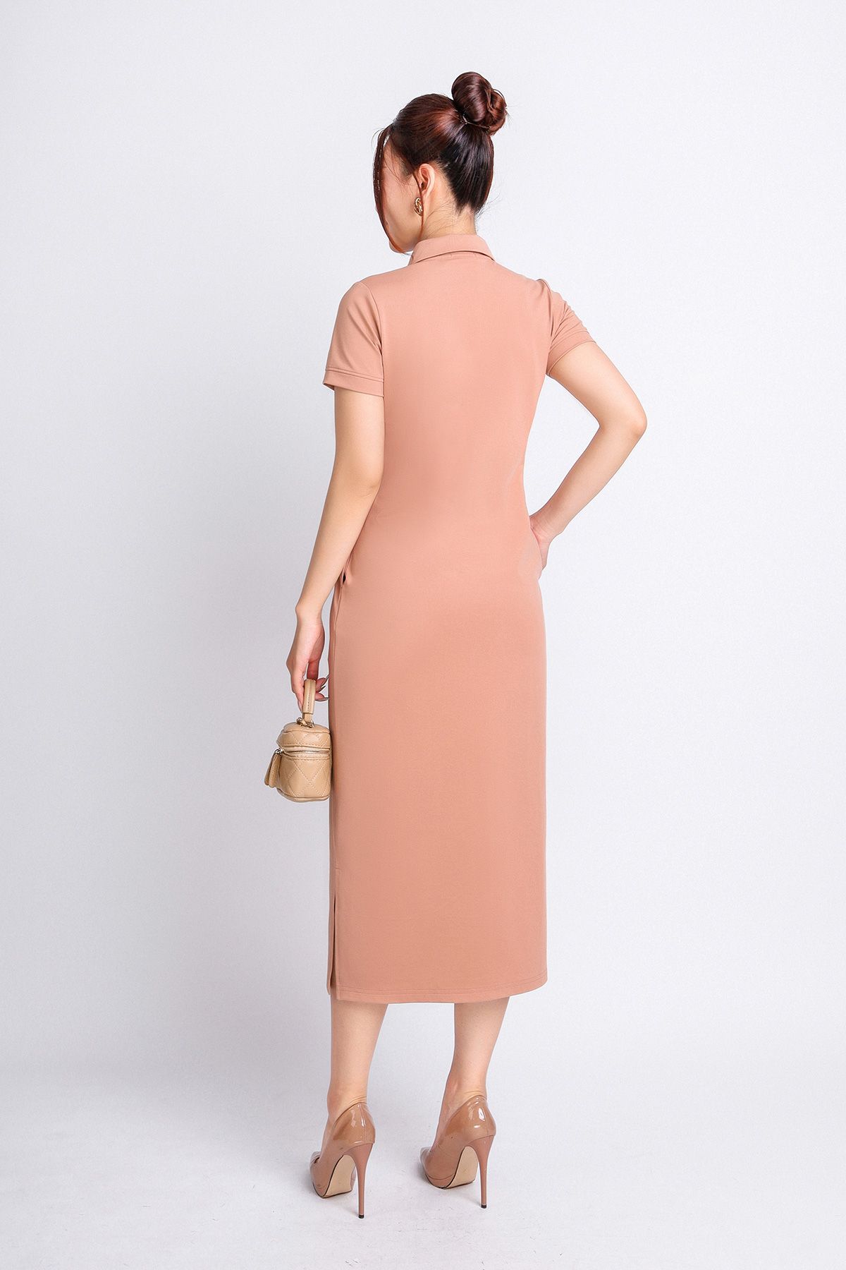 FDD3125 - Đầm thun dạo phố vải cotton dáng suông cổ đức đầu tròn phói nẹp khuy trang trí - PANTIO