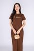 FDD3126 - Đầm thun dạo phố vải cotton dáng suông cổ tròn thân ngực phối hình in trang trí - PANTIO