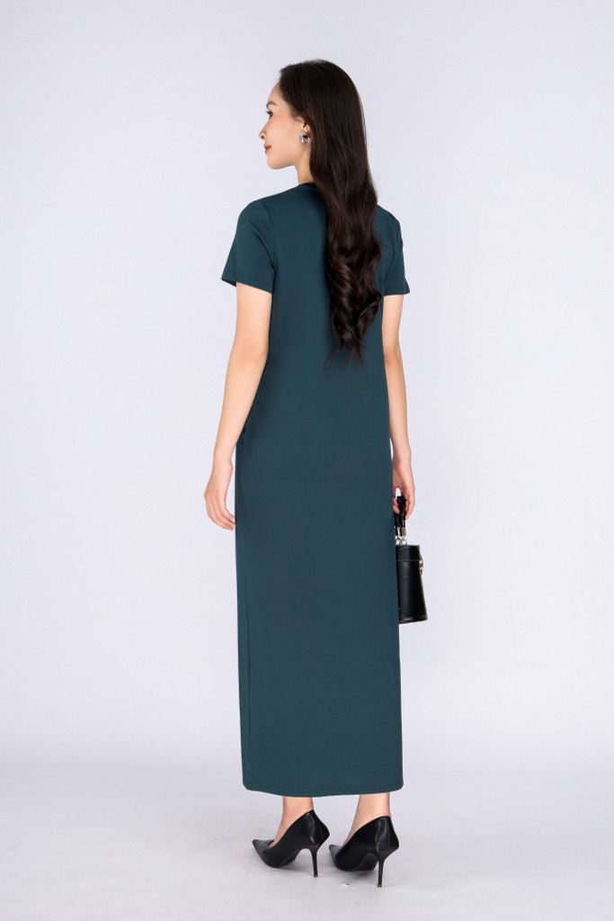 FDD3126 - Đầm thun dạo phố vải cotton dáng suông cổ tròn thân ngực phối hình in trang trí - PANTIO