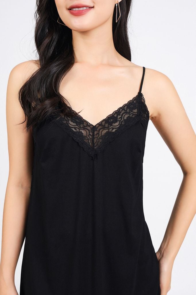 FDD5172 - Đầm hai dây vải cotton dáng suông phối viền ren thời trang - PANTIO