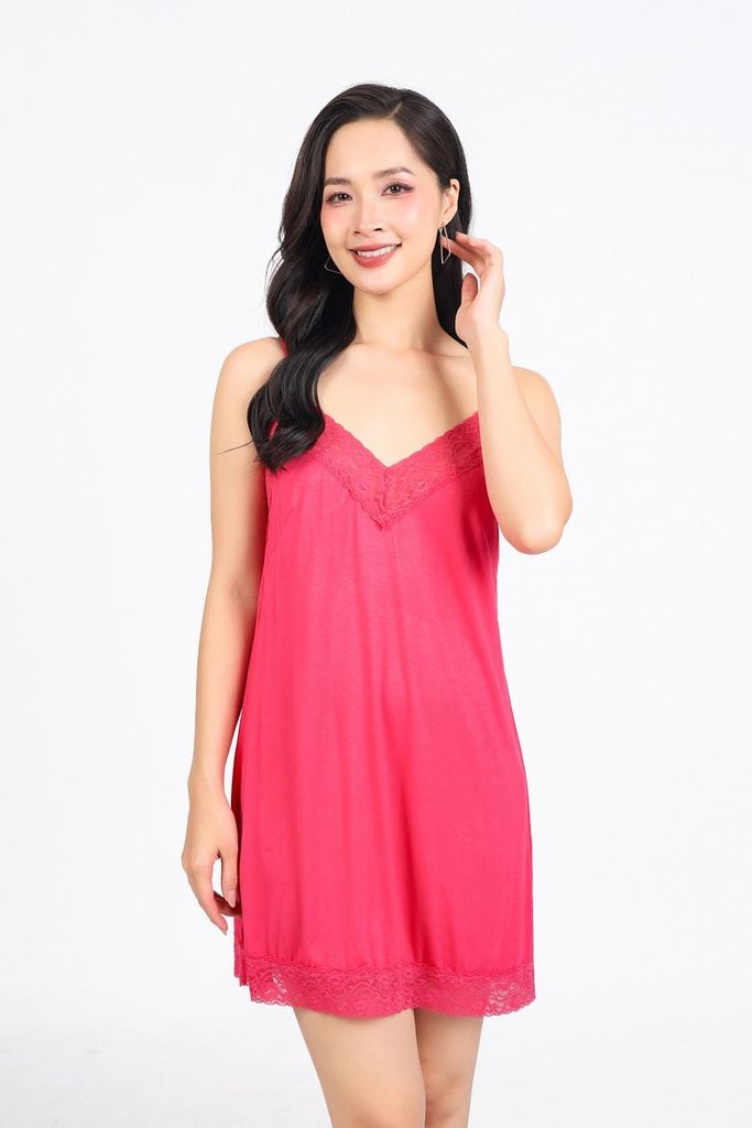 FDD5172 - Đầm hai dây vải cotton dáng suông phối viền ren thời trang - PANTIO
