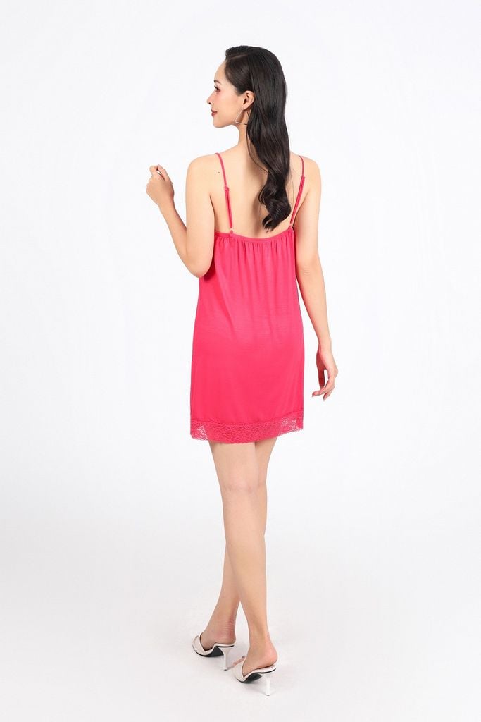 FDD5172 - Đầm hai dây vải cotton dáng suông phối viền ren thời trang - PANTIO