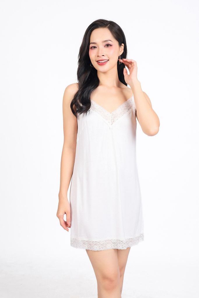 FDD5172 - Đầm hai dây vải cotton dáng suông phối viền ren thời trang - PANTIO