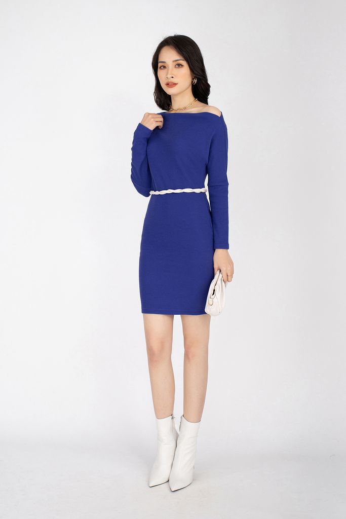 Đầm len dáng Bodycon cổ thuyền lệch vai FDD7068 - PANTIO