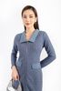 FDD9096 - Đầm công sở vải len dáng A cổ phối vải màu thân kéo khóa đính nắp túi trang trí - PANTIO