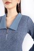 FDD9096 - Đầm công sở vải len dáng A cổ phối vải màu thân kéo khóa đính nắp túi trang trí - PANTIO