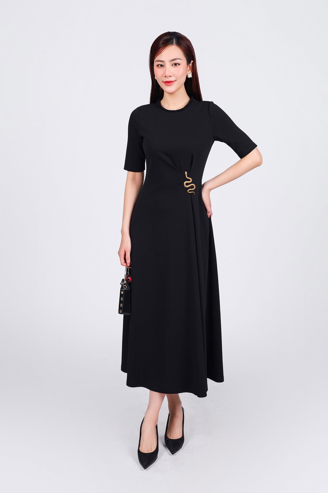 FDD9130 - Đầm dệt kim vải cotton cao cấp dáng ôm cổ tròn tay lỡ eo nhún tạo kiểu khoá thân sau - PANTIO