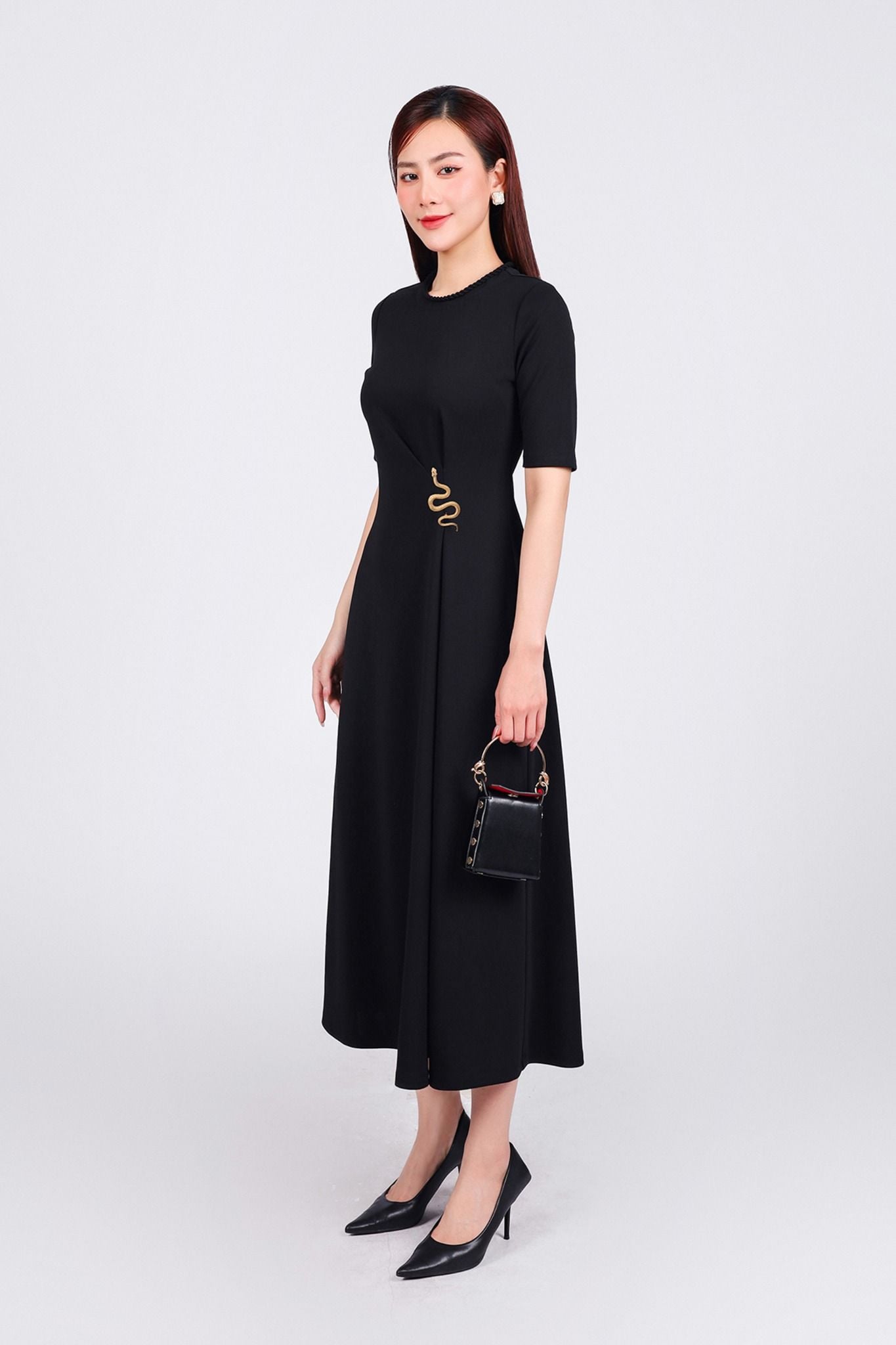 FDD9130 - Đầm dệt kim vải cotton cao cấp dáng ôm cổ tròn tay lỡ eo nhún tạo kiểu khoá thân sau - PANTIO