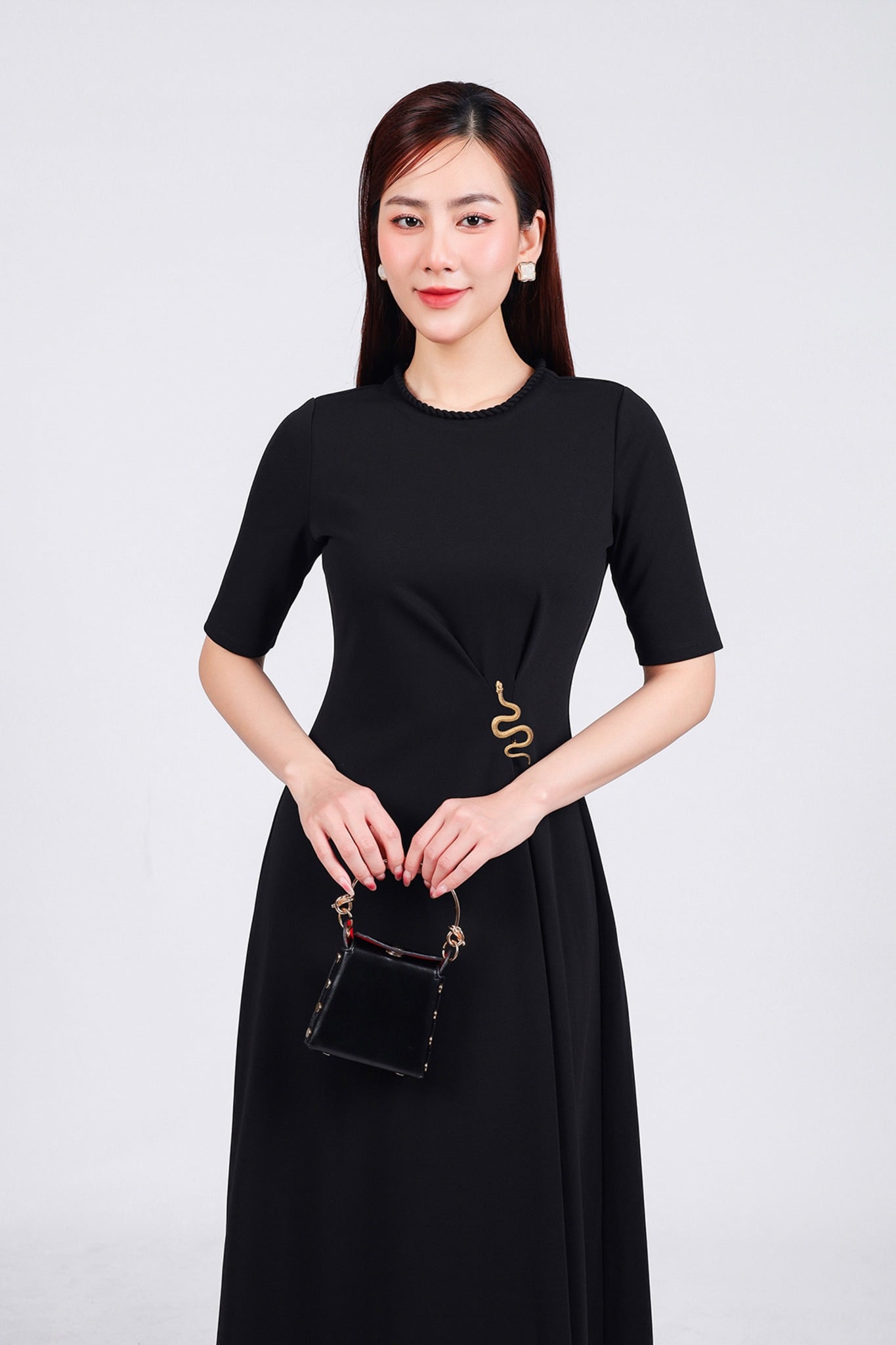 FDD9130 - Đầm dệt kim vải cotton cao cấp dáng ôm cổ tròn tay lỡ eo nhún tạo kiểu khoá thân sau - PANTIO