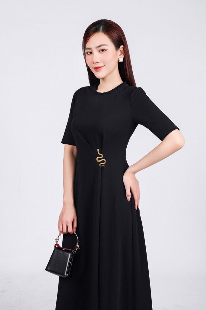 FDD9130 - Đầm dệt kim vải cotton cao cấp dáng ôm cổ tròn tay lỡ eo nhún tạo kiểu khoá thân sau - PANTIO