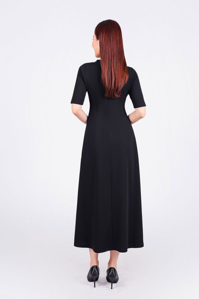 FDD9130 - Đầm dệt kim vải cotton cao cấp dáng ôm cổ tròn tay lỡ eo nhún tạo kiểu khoá thân sau - PANTIO