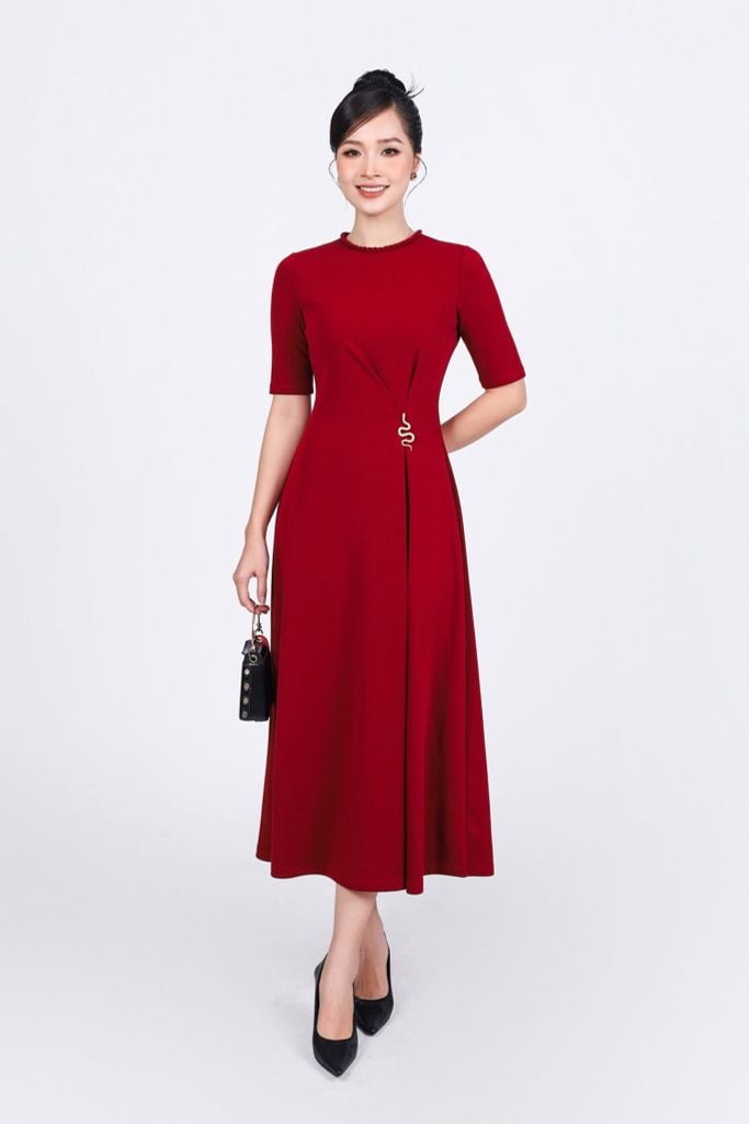 FDD9130 - Đầm dệt kim vải cotton cao cấp dáng ôm cổ tròn tay lỡ eo nhún tạo kiểu khoá thân sau - PANTIO