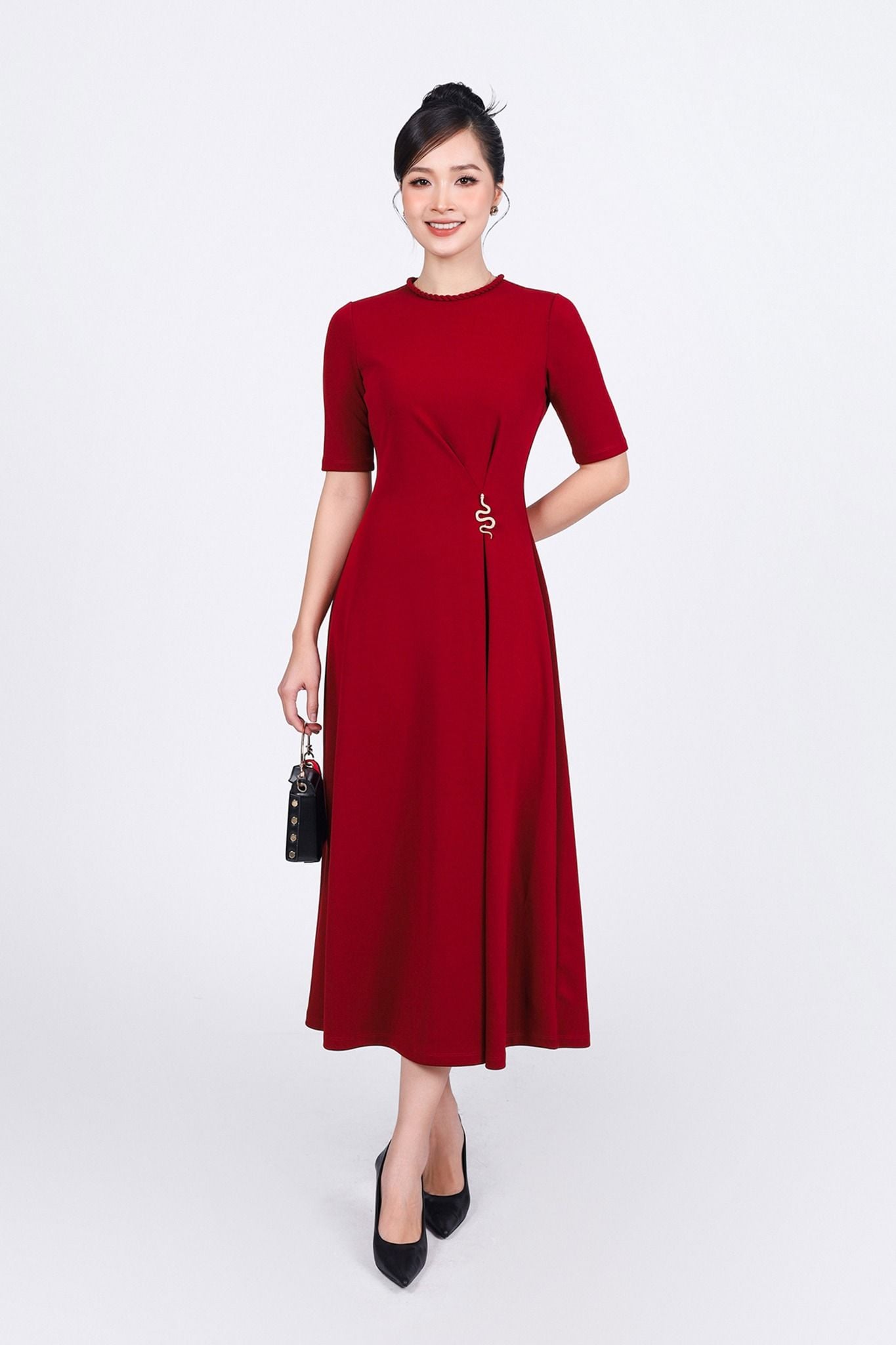 FDD9130 - Đầm dệt kim vải cotton cao cấp dáng ôm cổ tròn tay lỡ eo nhún tạo kiểu khoá thân sau - PANTIO