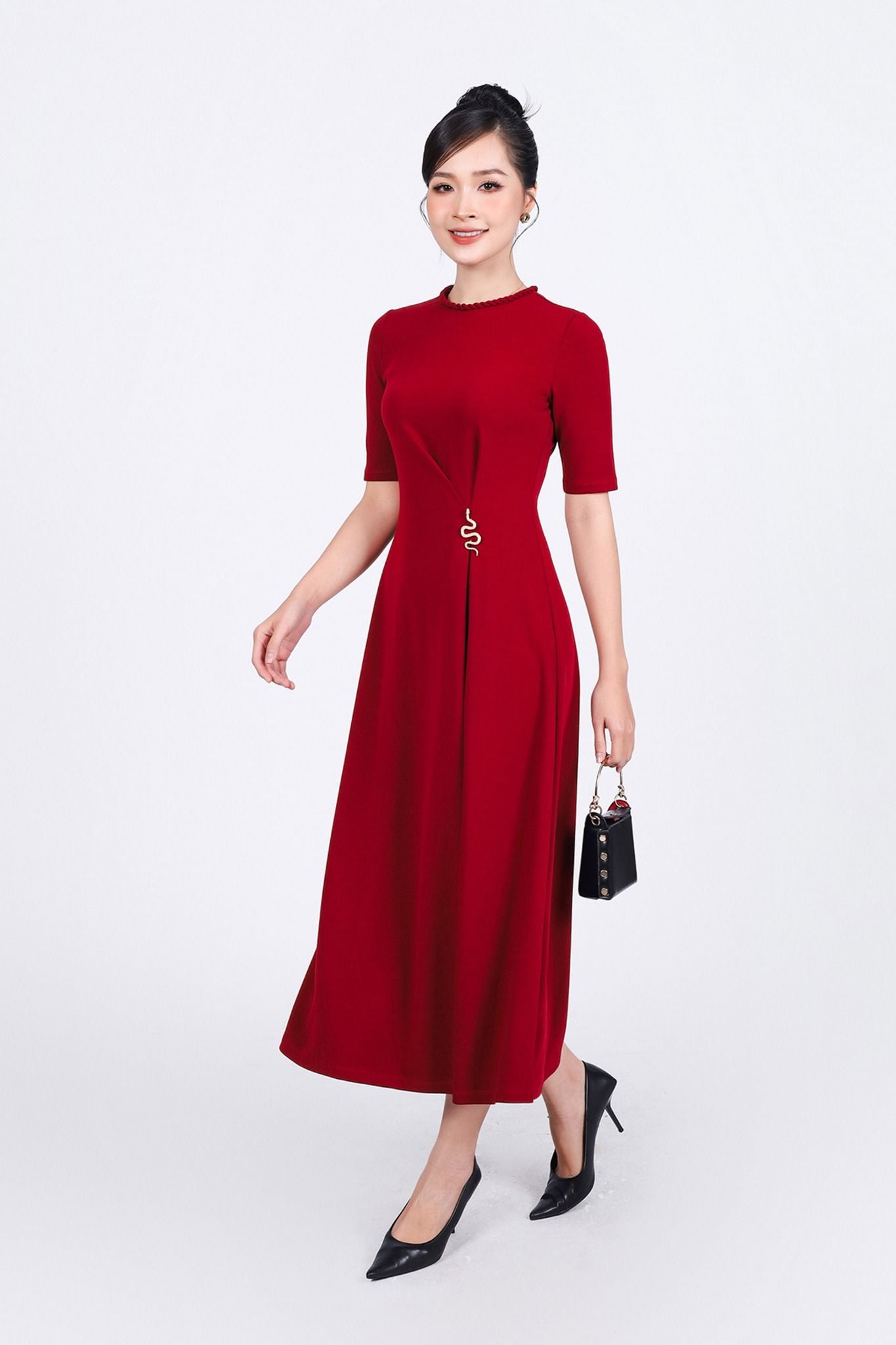 FDD9130 - Đầm dệt kim vải cotton cao cấp dáng ôm cổ tròn tay lỡ eo nhún tạo kiểu khoá thân sau - PANTIO