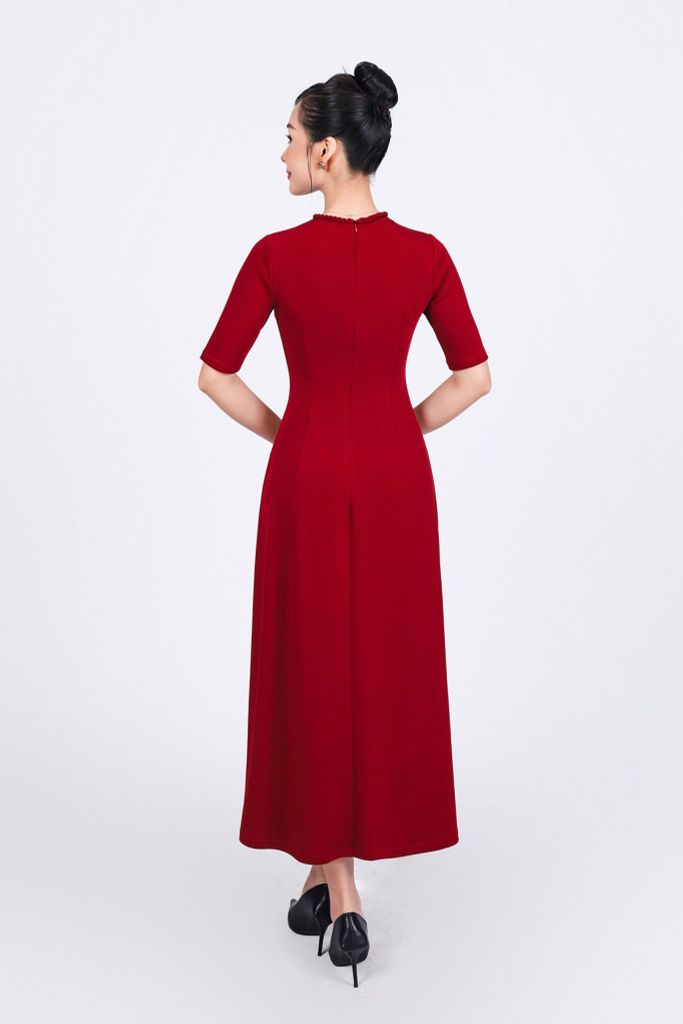 FDD9130 - Đầm dệt kim vải cotton cao cấp dáng ôm cổ tròn tay lỡ eo nhún tạo kiểu khoá thân sau - PANTIO