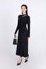 FDD9136 - Đầm len thời trang cao cấp dáng suông cổ tròn ngực cut tạo kiểu phối khuy kim loại trang trí - PANTIO