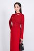 FDD9136 - Đầm len thời trang cao cấp dáng suông cổ tròn ngực cut tạo kiểu phối khuy kim loại trang trí - PANTIO