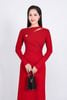 FDD9136 - Đầm len thời trang cao cấp dáng suông cổ tròn ngực cut tạo kiểu phối khuy kim loại trang trí - PANTIO