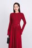 FDD9138 - Đầm len dệt kim cao cấp dáng suông cổ tròn ống tay loe eo phối vạt đính kim loại trang trí thân váy xếp nhún tạo xoè- PANTIO