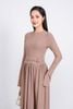 FDD9138 - Đầm len dệt kim cao cấp dáng suông cổ tròn ống tay loe eo phối vạt đính kim loại trang trí thân váy xếp nhún tạo xoè- PANTIO