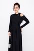 FDD9156 - Đầm dệt kim vải len cao cấp dáng suông cổ phối dây nơ tạo kiểu thân váy xếp ly nhún tạo xoè thời trang - PANTIO