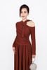 FDD9156 - Đầm dệt kim vải len cao cấp dáng suông cổ phối dây nơ tạo kiểu thân váy xếp ly nhún tạo xoè thời trang - PANTIO