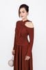 FDD9156 - Đầm dệt kim vải len cao cấp dáng suông cổ phối dây nơ tạo kiểu thân váy xếp ly nhún tạo xoè thời trang - PANTIO