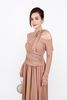 FDD9156 - Đầm dệt kim vải len cao cấp dáng suông cổ phối dây nơ tạo kiểu thân váy xếp ly nhún tạo xoè thời trang - PANTIO